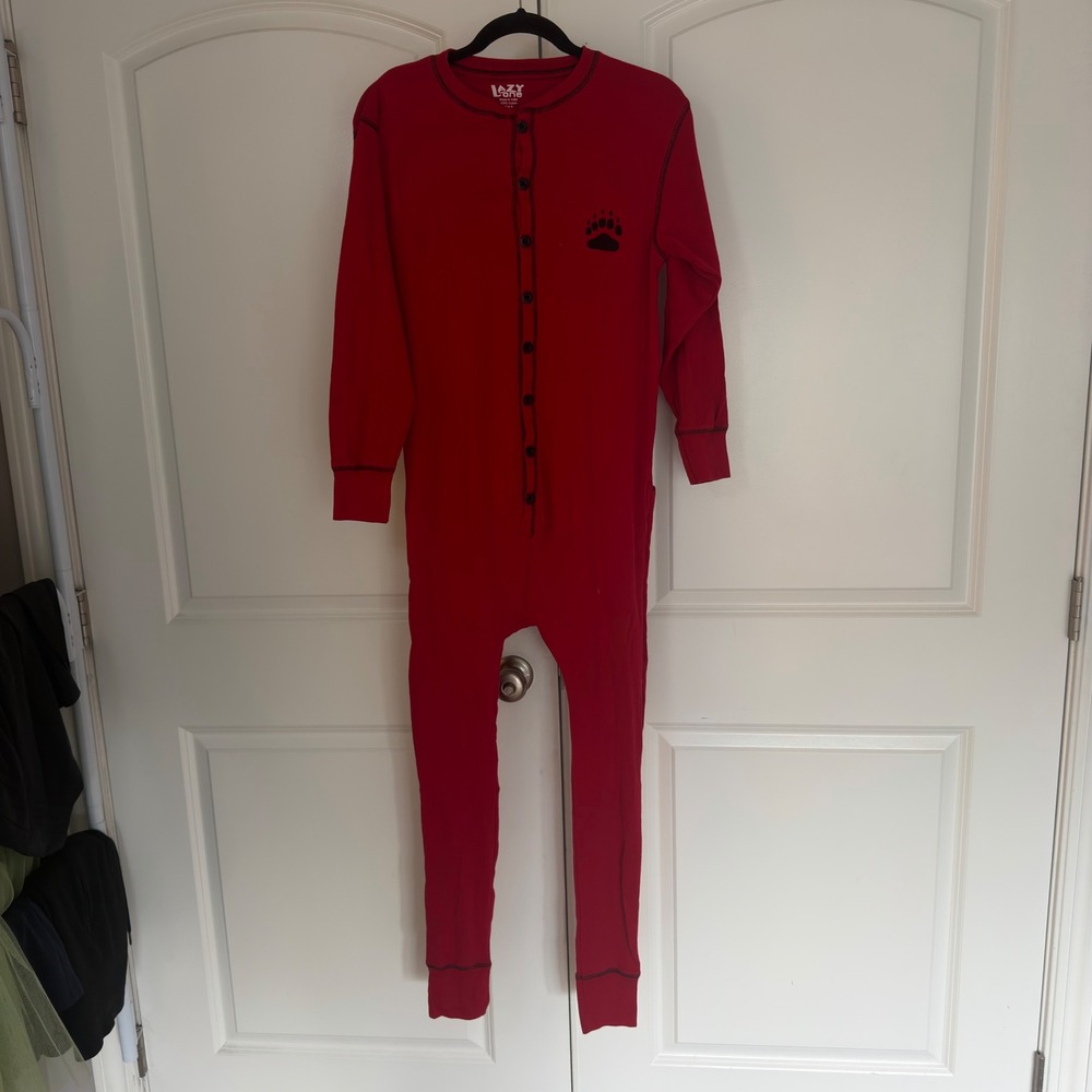 Lazy One Bear Bottom Red Cotton Union Suit Long Johns Pajamas Small